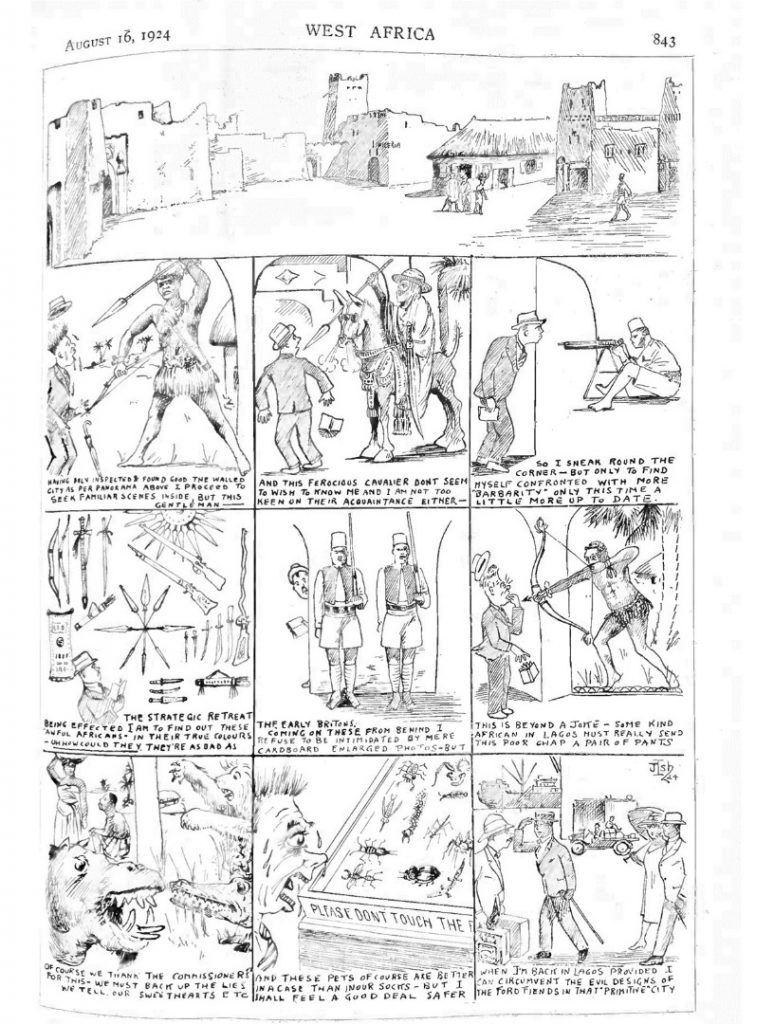 A satirical cartoon relating to African stereotypes