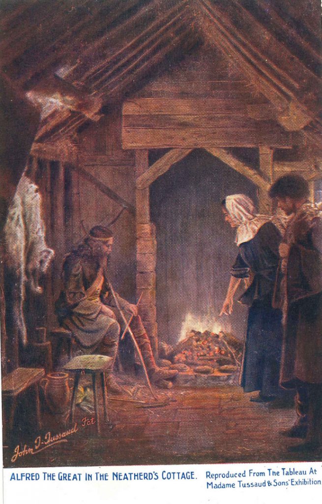 Postcard reproduction of a painting of Alfred the Great visiting a neatherds cottage