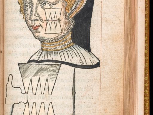 Hand-coloured illustration of facial surgery and suturing technique