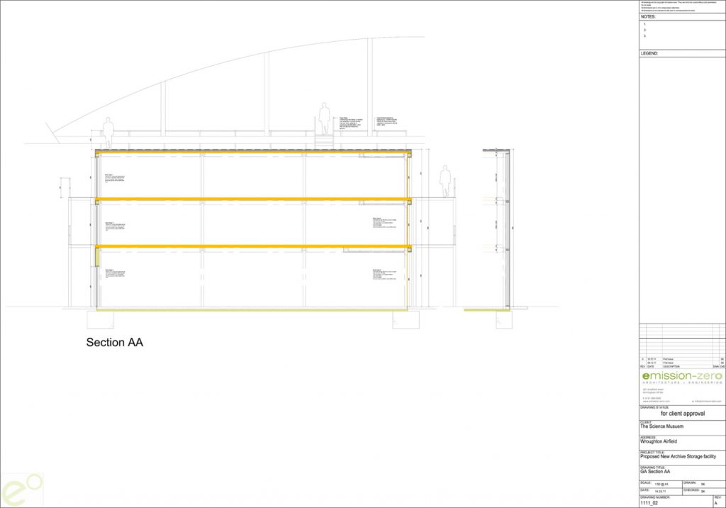 Architects line drawing plan of a storage hangar