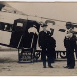 A 1930s black and white photograph showing two museum Directors at Paris airport