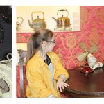 The photograph on the left shows a child performing being a factory owner describing the advantages of his new electric generator. The photograph on the right shows two children with one girl showing a new electrical fan to her friend.