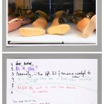 Postcard showing an image of prosthetic limbs and hand written answers to questions