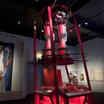 Colour photograph of a section of the Cosmonauts exhibition showing a section of a rocket