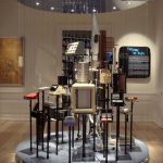 Colour photograph of an exhibition display showing various medical data devices