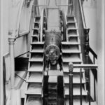 Black and white photograph of the Airy transit circle on display at the Royal Observatory Greenwich