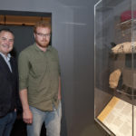 Colour photograph of army veterans in the Wounded exhibition