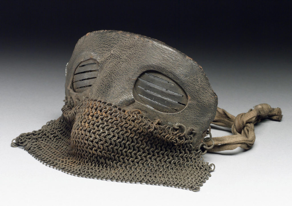 Colour photograph of a tank crew protective mask