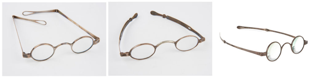Colour photographs of three pairs of spectacles from the nineteenth century