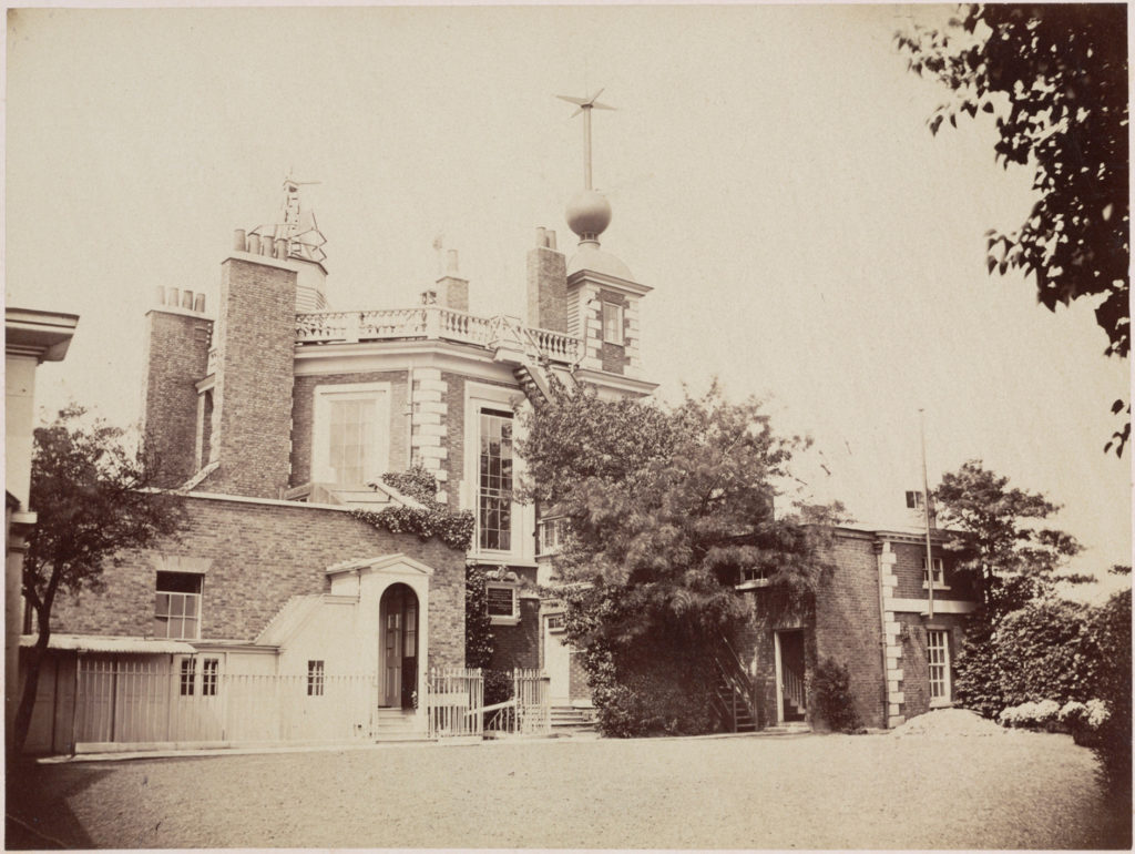 Sepia photograph of Flamsteed House and the courtyard of the Royal Observatory Greenwich mid nineteenth century