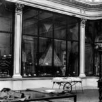 Black and white photograph of a First World War exhibition at the Crystal Palace featuring displays of medical equipment