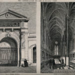 Plate engraving showing the entrance and interior of the Conservatoire des arts et métiers in Paris