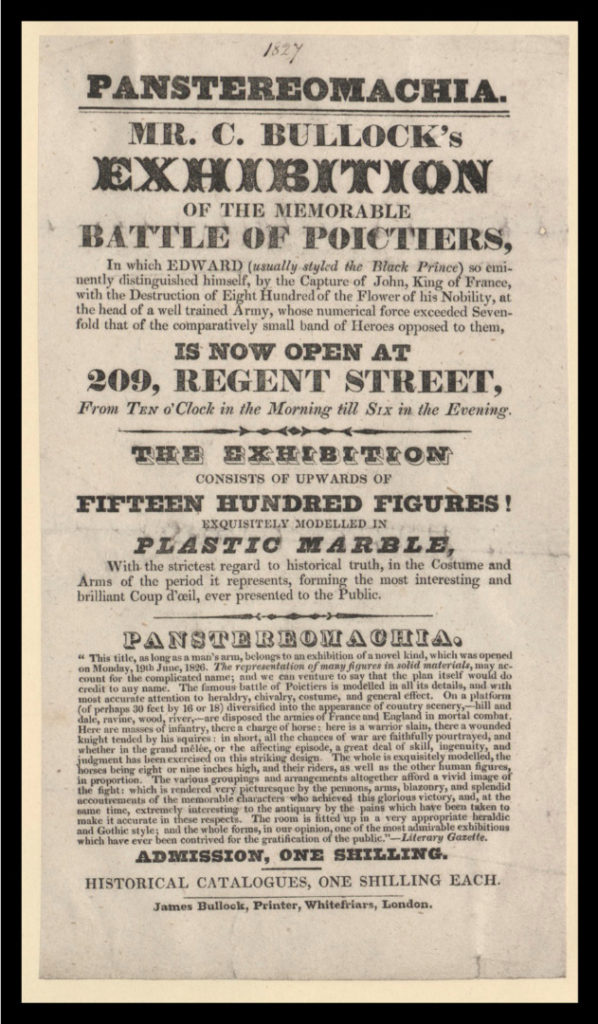 Black and white hand bill advertising Mr C Bullocks Panstereomachia exhibition