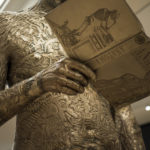 Close up colour photograph of the Self Conscious Gene sculpture situated on gallery