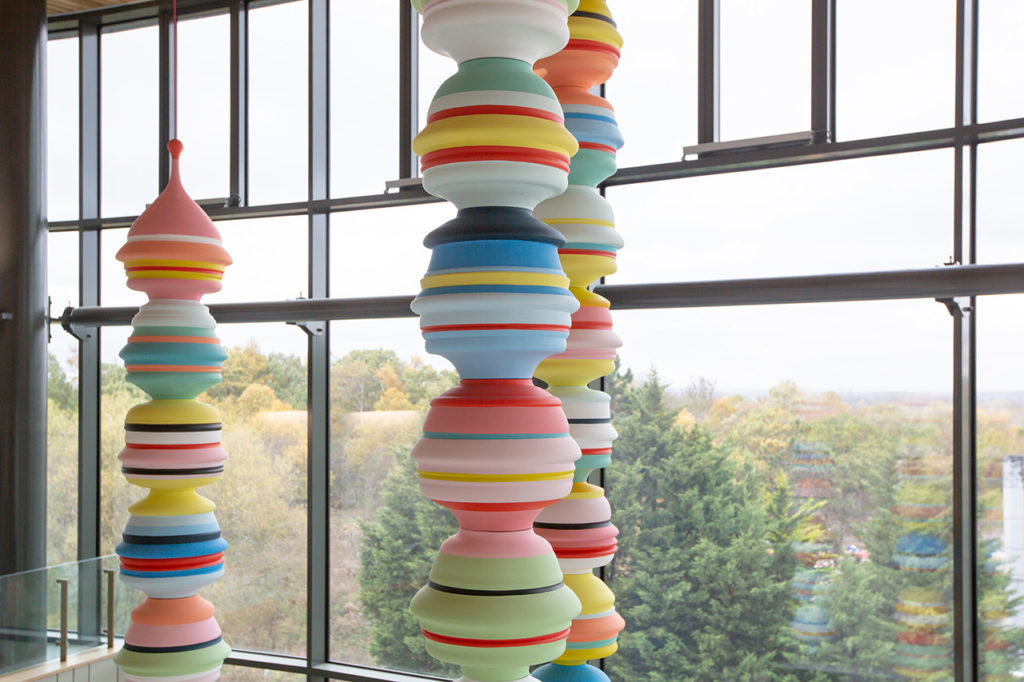 Colour photograph of Studio Rosos Tribe installation at the Royal National Orthopaedic Hospital