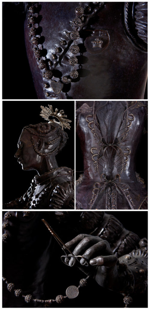 Colour photographs of details of the Santa Medicina sculpture