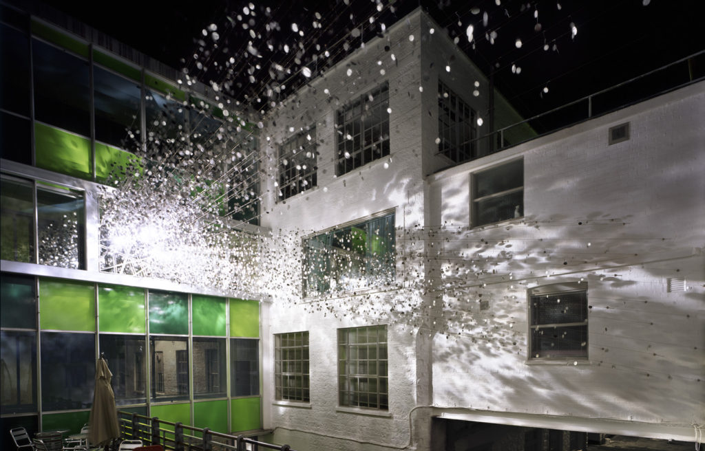 Colour photograph of Studio Rosos Light installation at Clarks International headquarters