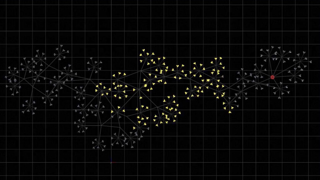 Virtual Reality still showing the development of the Bloom installation