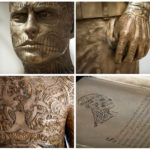 Colour photographs of details of the Self Conscious Gene sculpture