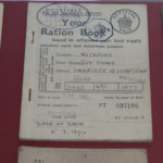Colour photograph of World War Two ration books on display