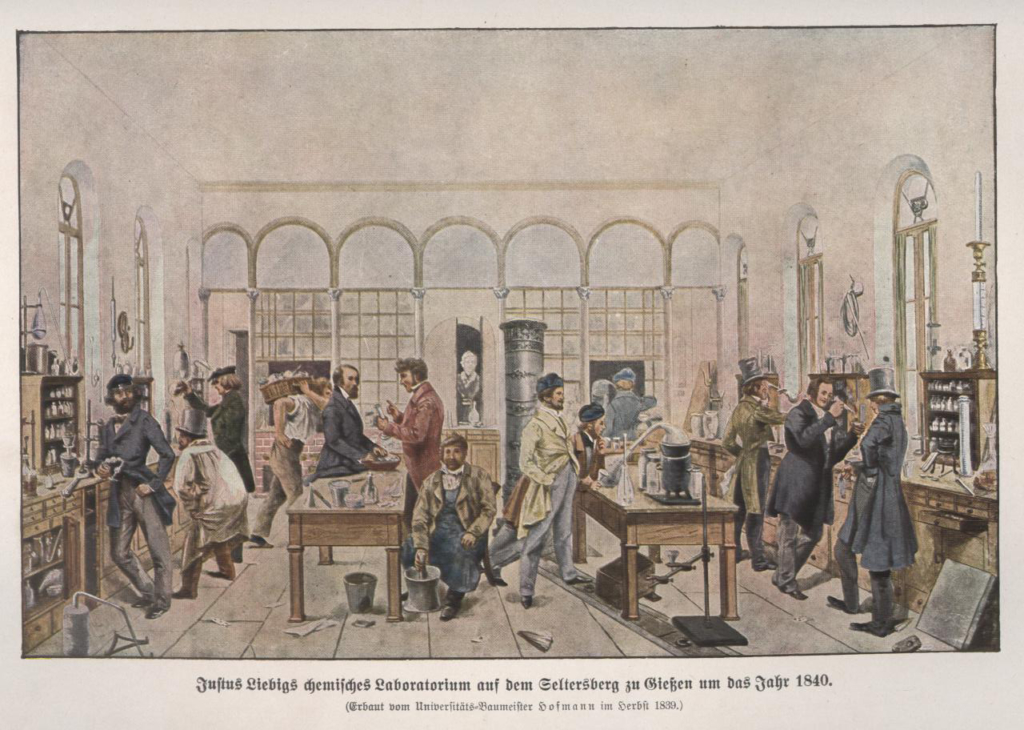 Painted illustration of Justus Liebigs laboratory at Giessen