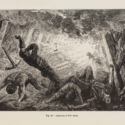 Engraved illustration of an explosion of fire damp in a mineshaft