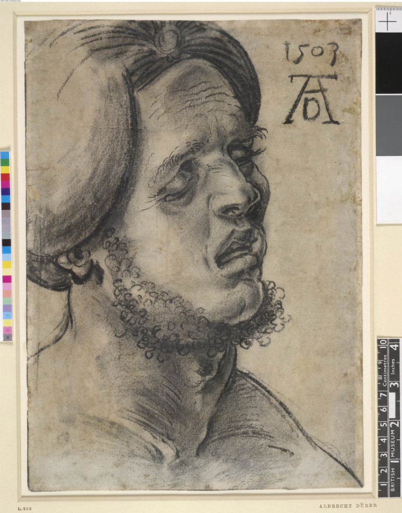 Charcoal drawing of the head of a suffering man