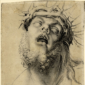 Charcoal drawing of the head of the dead Christ