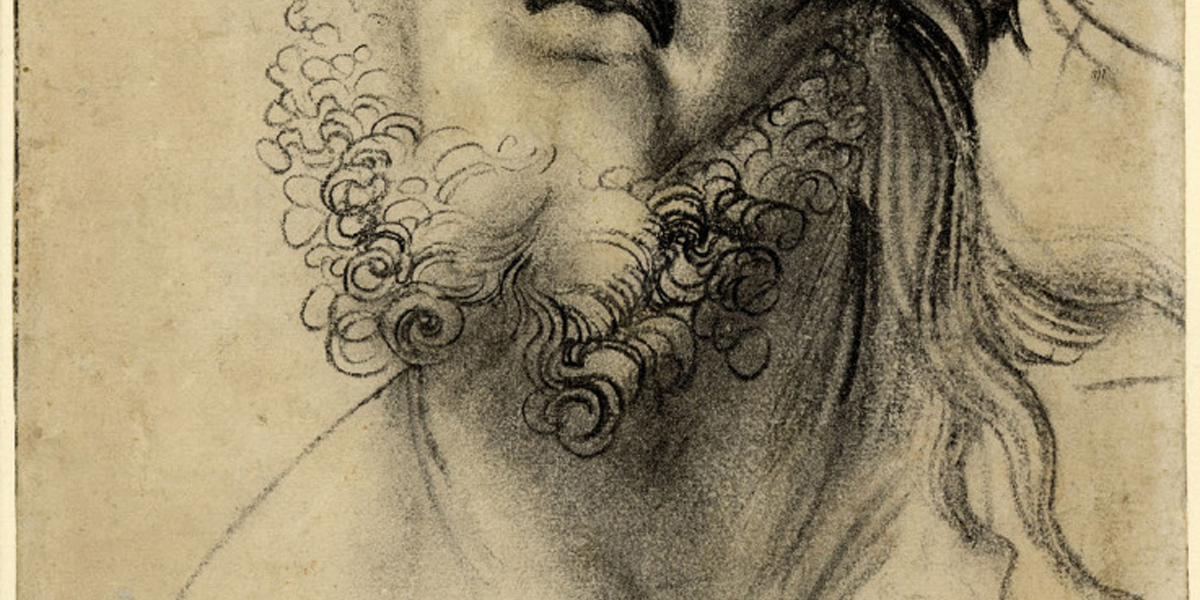 Charcoal drawing of the head of the dead Christ