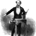 Engraving portrait of Charles Dickens giving a reading