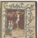 Page from the Psalter and Prayer Book of Bonne of Luxembourg showing Christ and the patrons