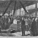 Newspaper illustration of Prince Albert laying a foundation stone