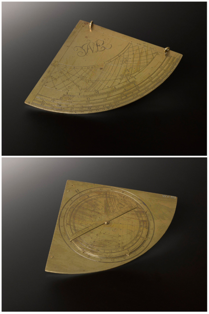 Colour photographs of a seventeeth century Gunter quadrant