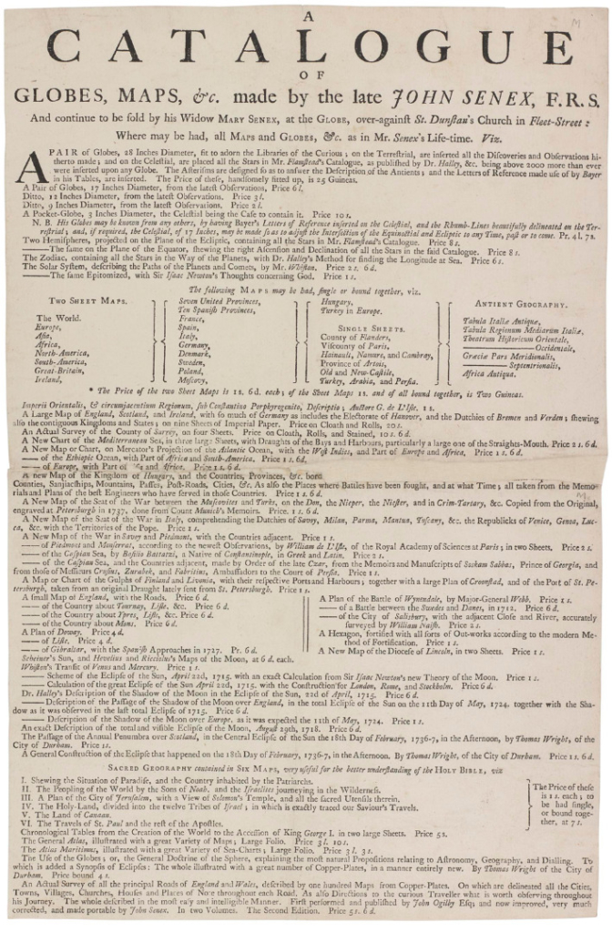 An eighteenth century trade card of Mary Senex