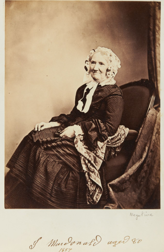 Sepia photograph of Jessie MacDonald aged eighty 1857