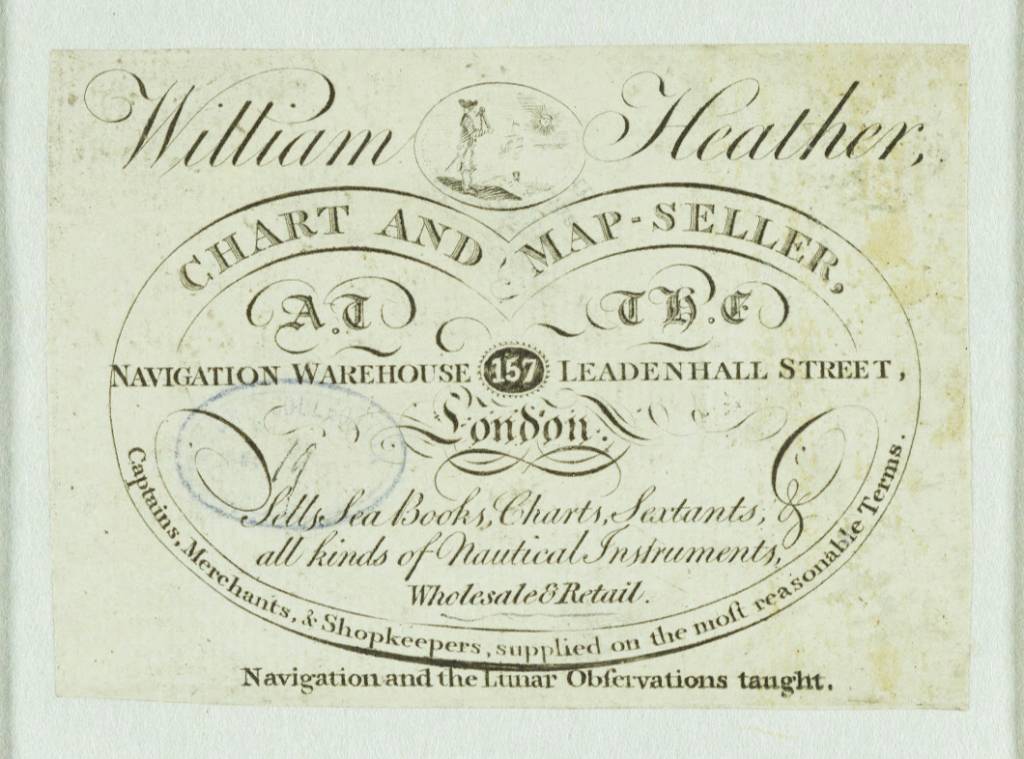 Trade card of William Heather chart and map seller