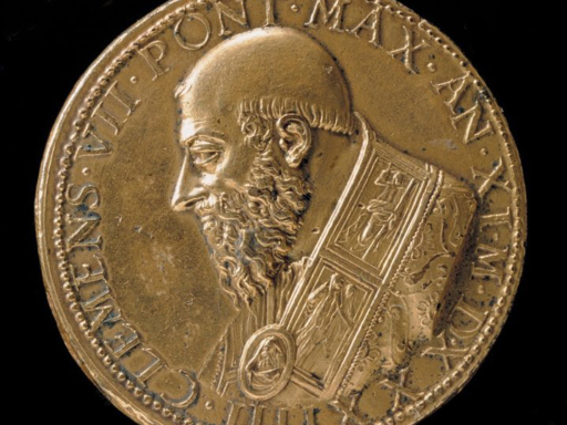 Colour photograph of die struck gold medal of Pope Clement Seventh from 1534