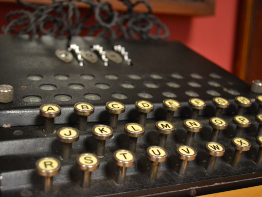 Colour photograph of a Polish Enigma cipher machine
