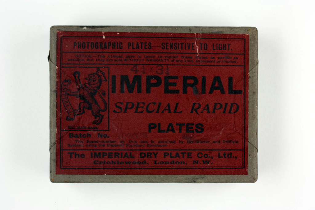 Colour photograph of a package of photographic glass plates