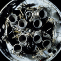 Colour photograph of the Black Arrow R4 Gamma 8 first stage engine