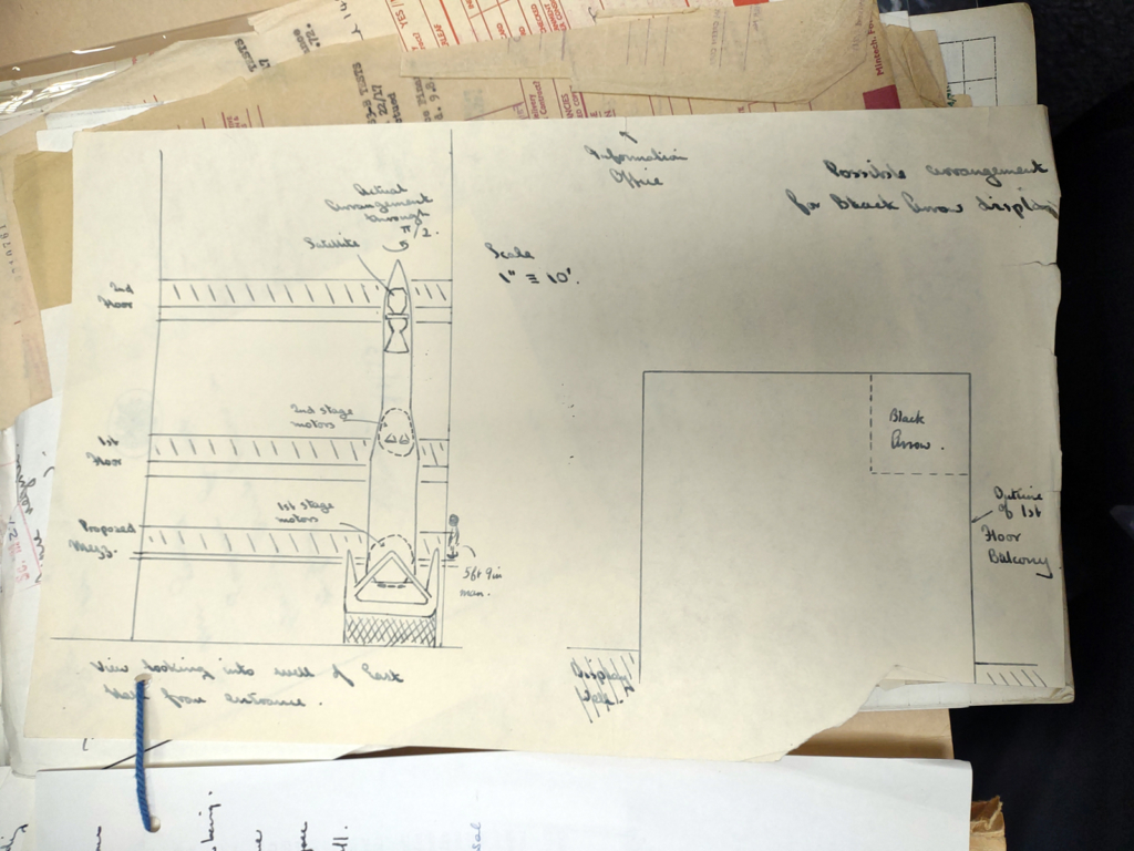 Illustration of a proposed positioning for a gallery rocket display
