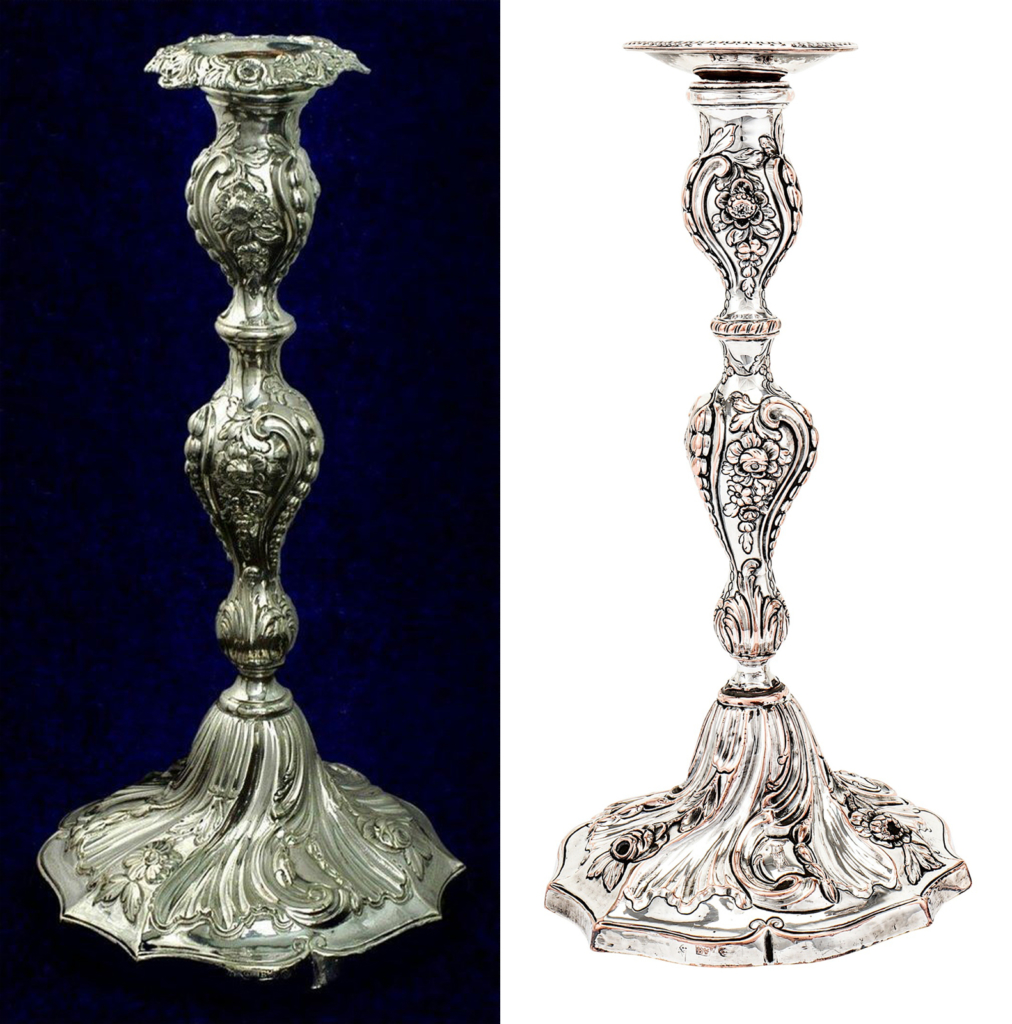 Two die struck silver candlesticks