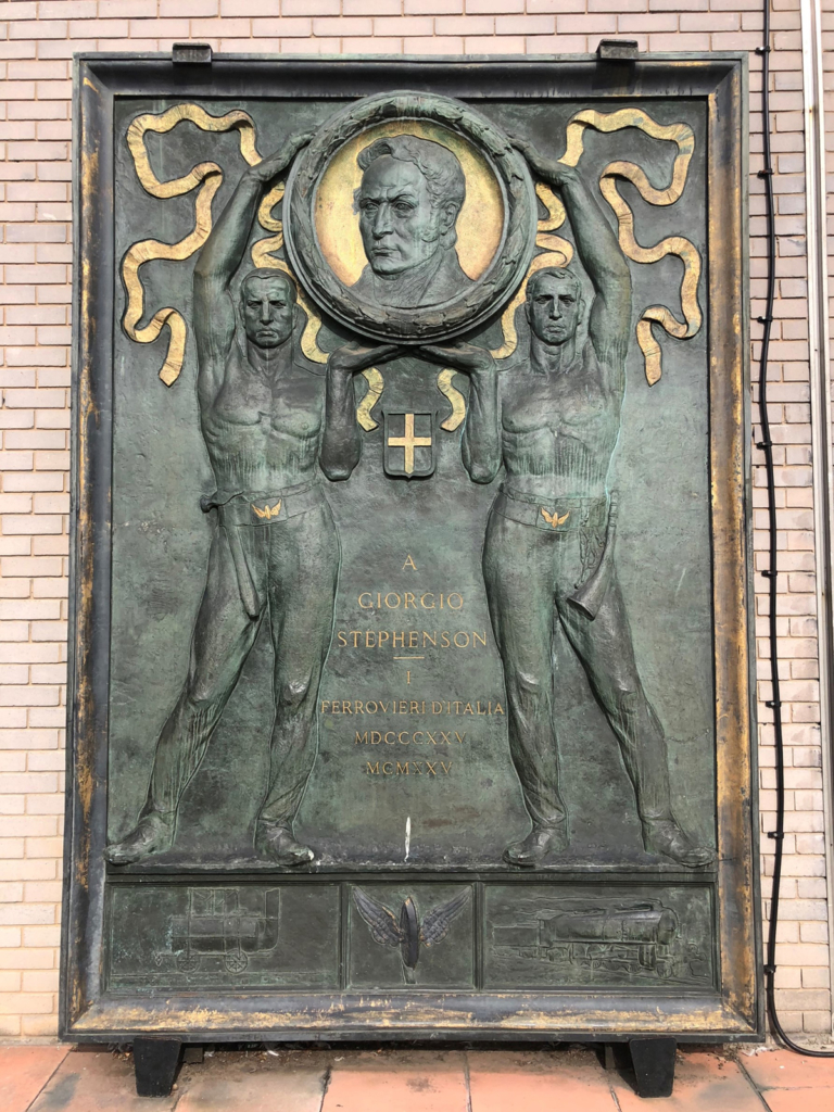 Colour photograph of an Italian memorial to George Stephenson