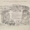 A satirical cartoon of the Stockton and Darlington Railway jubilee from 1875