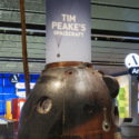 Colour photograph of the Soyuz landing capsule on display in the Science Museum