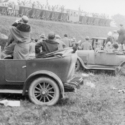 Black and white photograph of spectators at a railway centenary procession in 1925