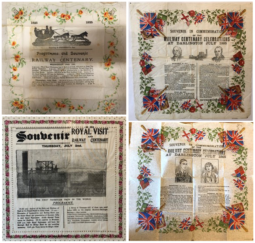 Colour photographs of four Railway centenary celebration napkins
