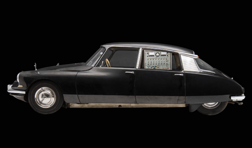 Colour photograph of the Citroen automated car showing the interior processing bank