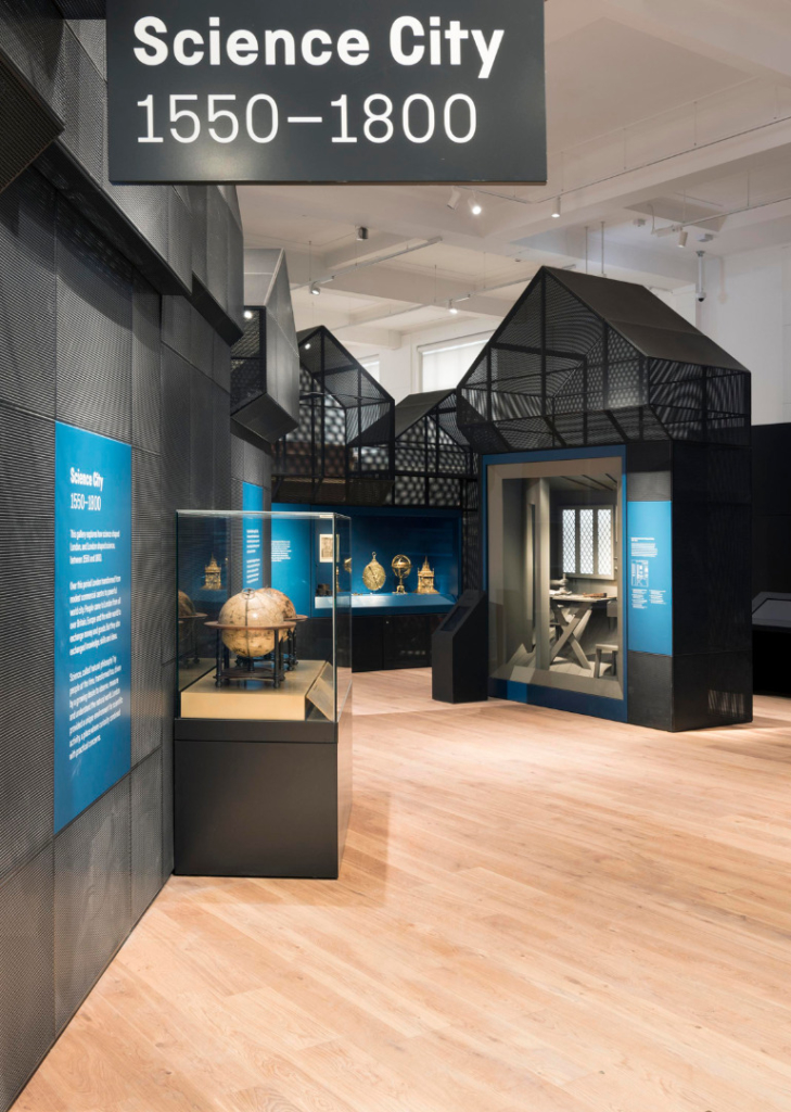 Colour photograph of the entrance to the Science City exhibition showing object displays