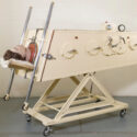 Colour photograph of an iron lung negative pressure ventilator